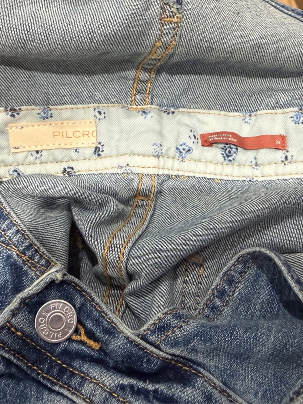 Pilcro The Lex Denim Overalls Relaxed Fit Distressed Medium Wash Size 28 NWT